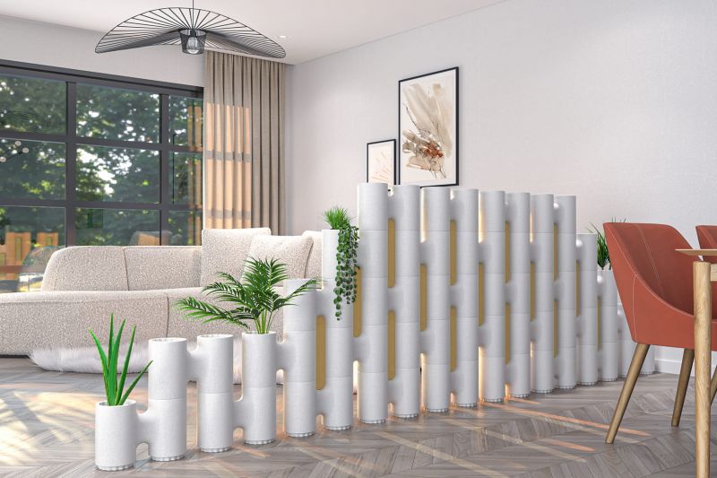 Freestanding room divider white and honey yellow